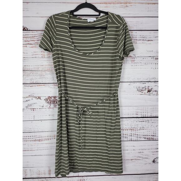 Calvin Klein Dresses & Skirts - Calvin Klein Midi Dress 14 Womens Green White Striped Short Sleeve Stretch